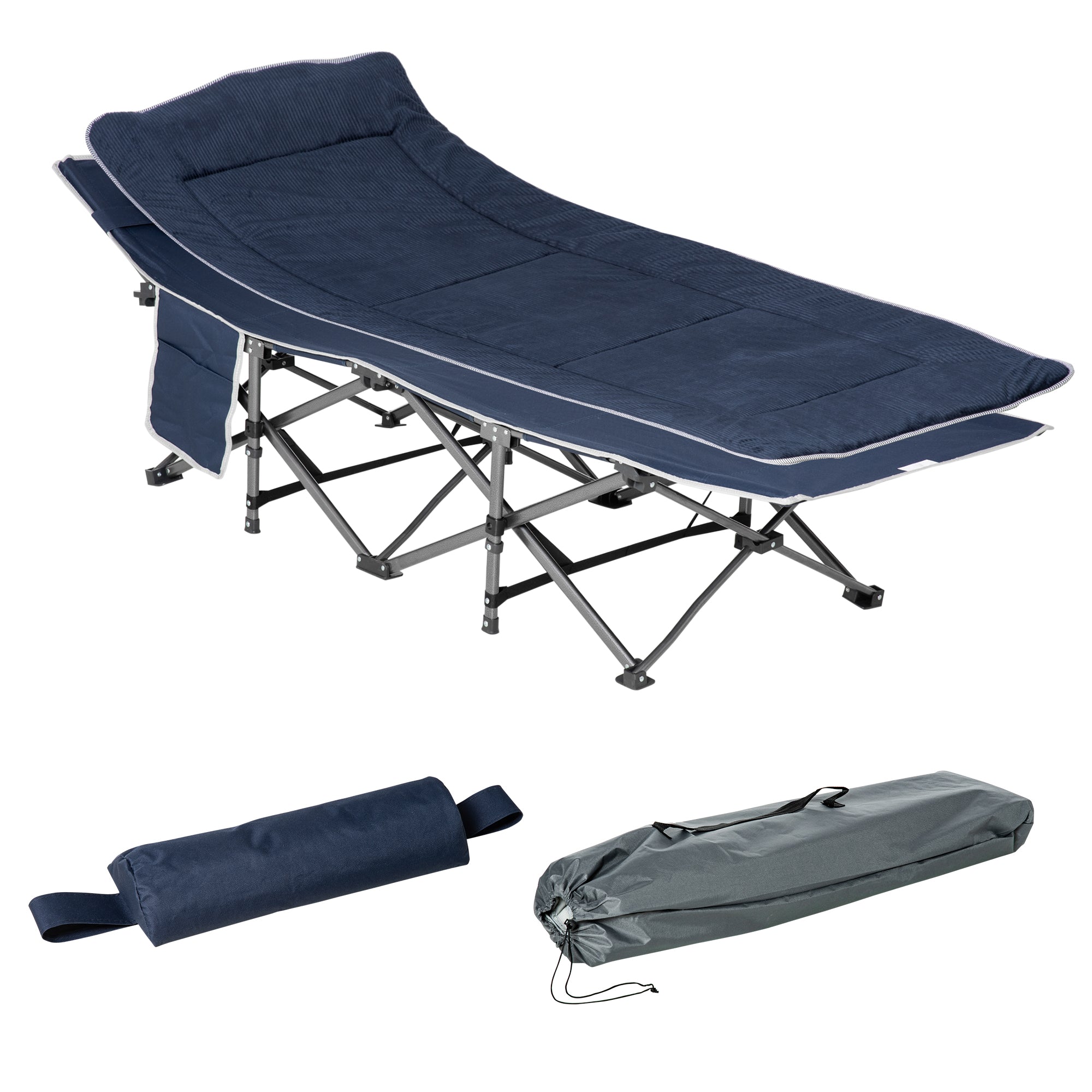 Heavy Duty 2 Person Camping Cot with Mattress for Adults With Portable Carrying Bag, Outdoor Folding Lightweight Sleeping Bed, Blue