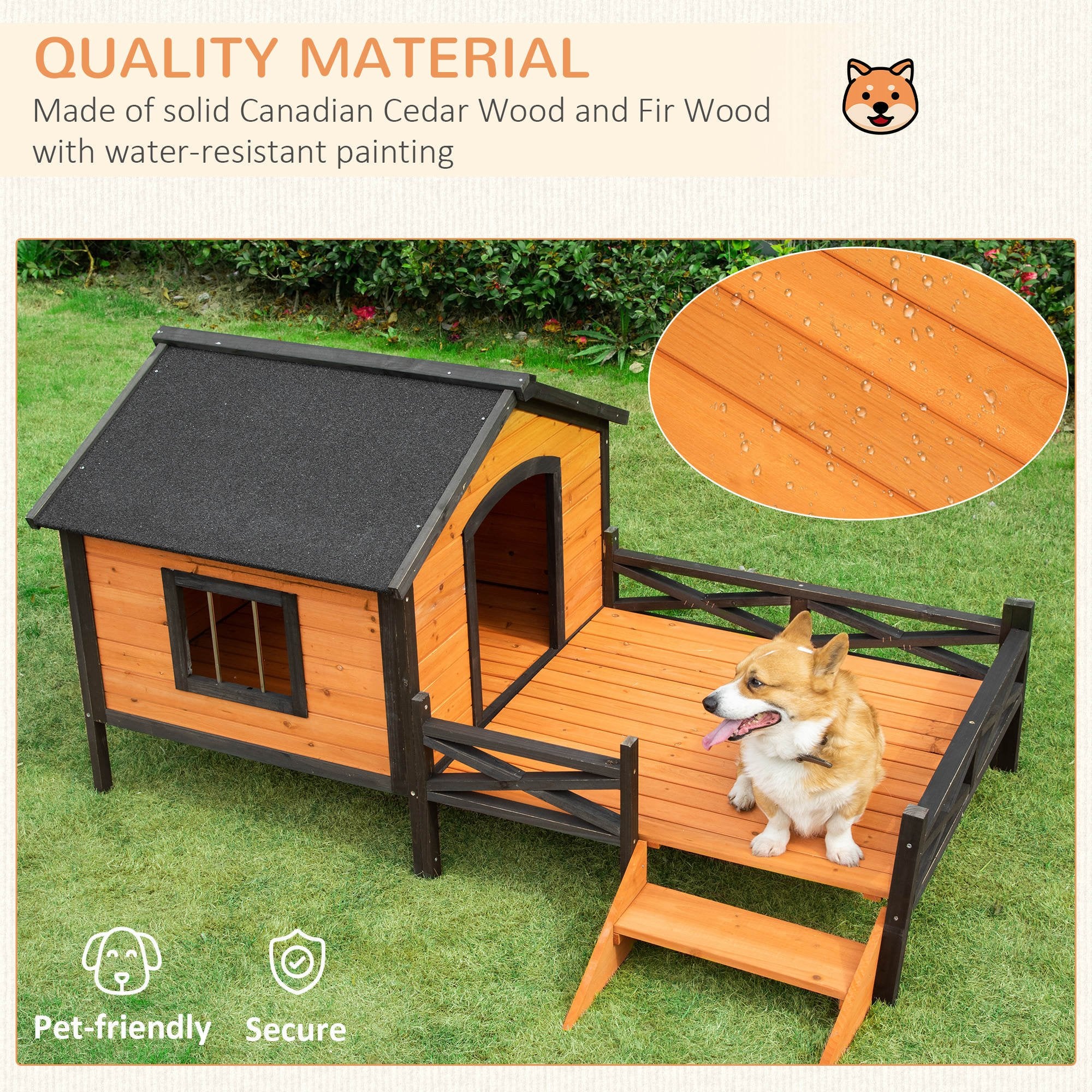 Large Dog House with Porch for Expansive Size, XL Wooden Elevated Dog Shelter, 67