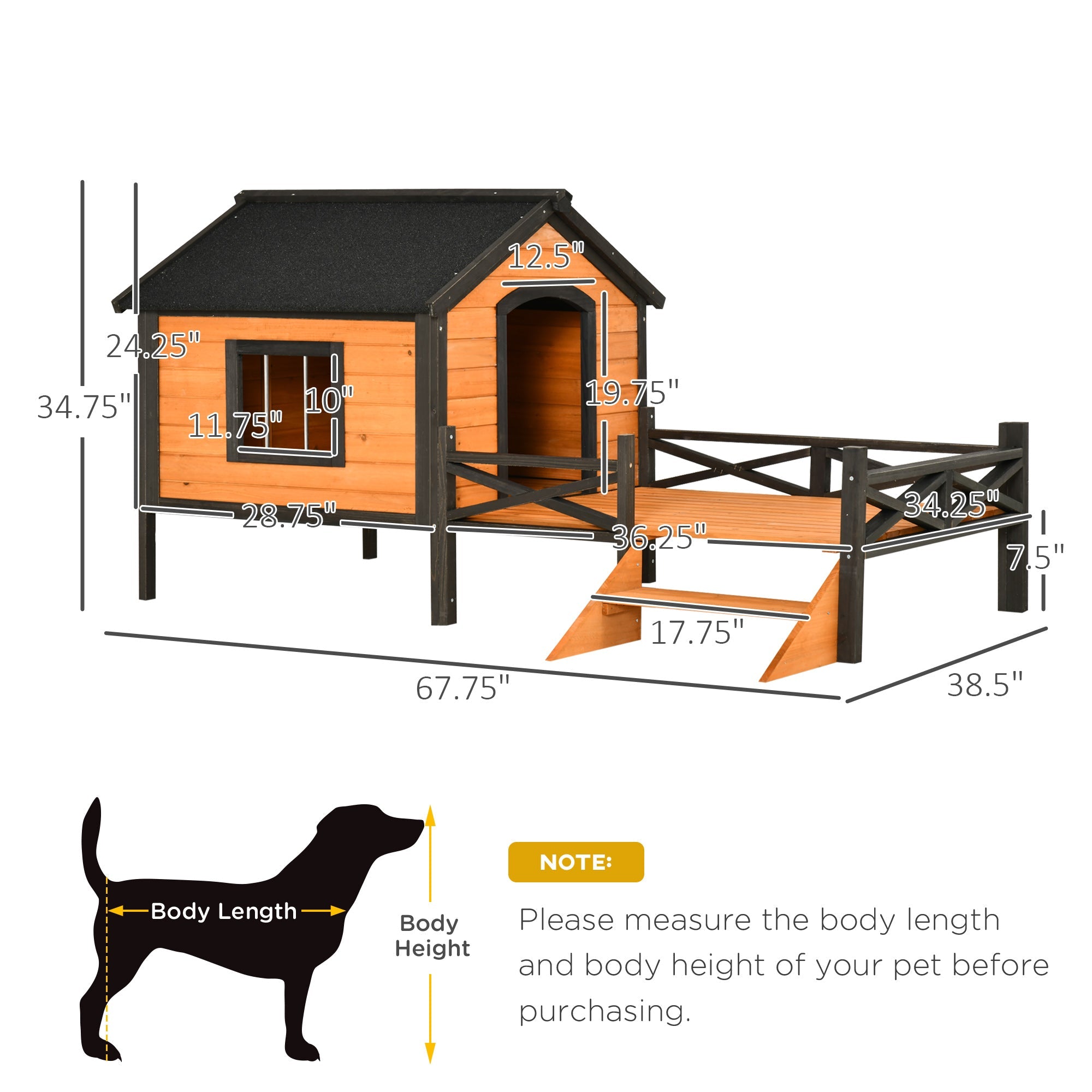Large Dog House with Porch for Expansive Size, XL Wooden Elevated Dog Shelter, 67