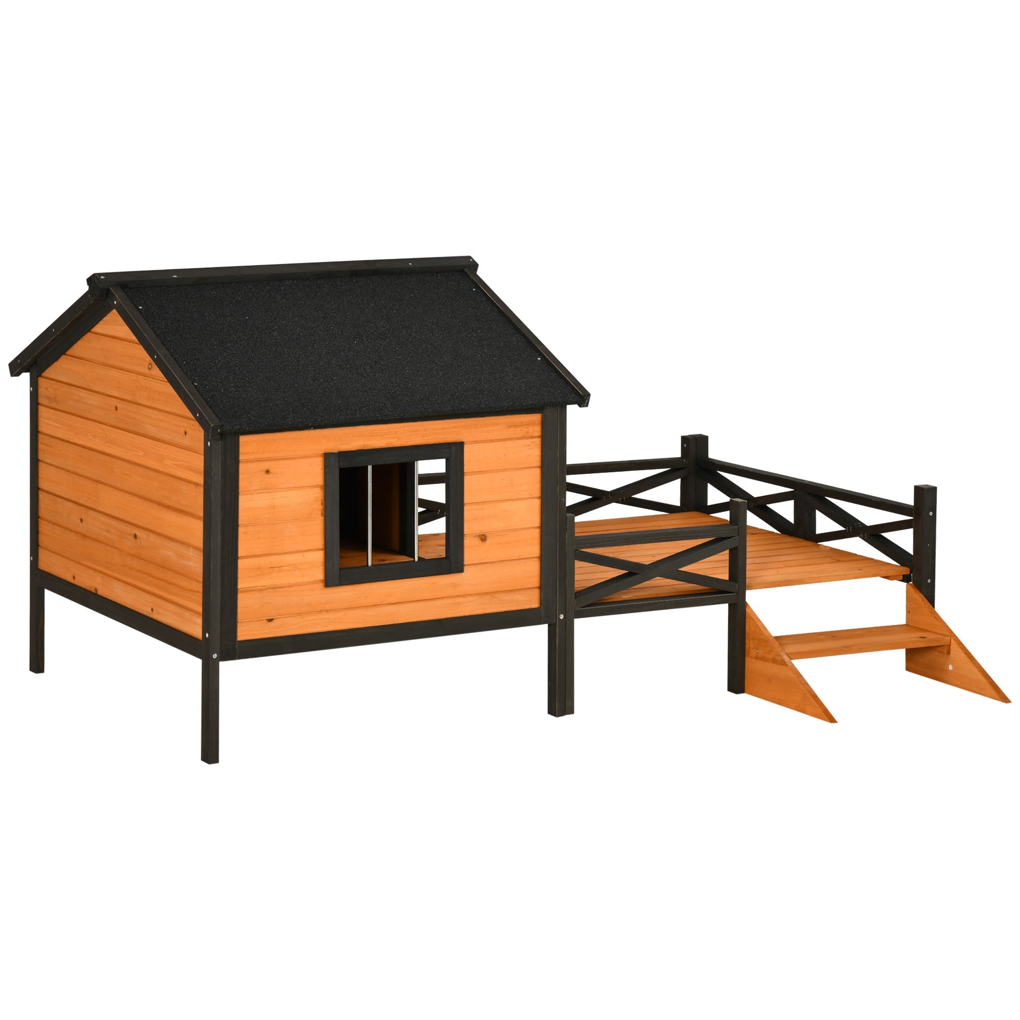Large Dog House with Porch for Expansive Size, XL Wooden Elevated Dog Shelter, 67