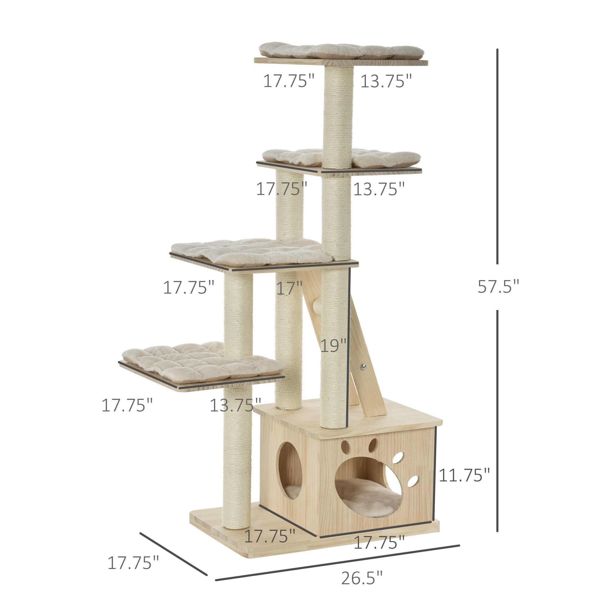 PawHut Multi-Level Cat Tree Pet Condo Furniture with Sisal-Covered Scratching Posts Activity Center w/ Soft Cushion Luxury Cat Tower Natural