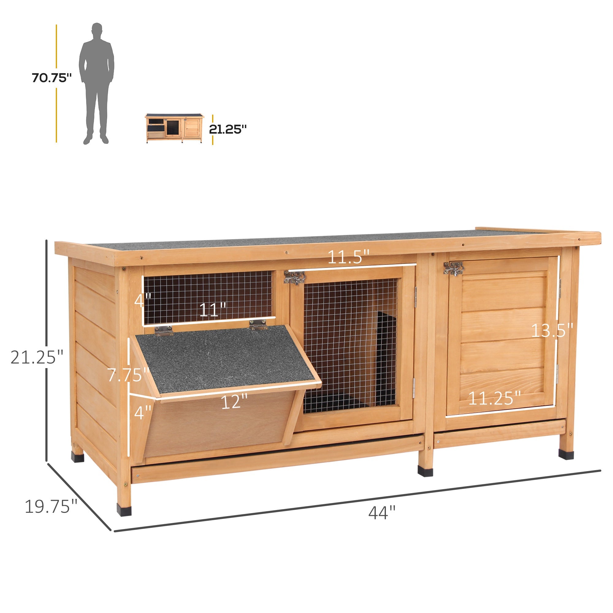 PawHut Wooden Rabbit Hutch Bunny Hutch Cage Guinea Pig with Waterproof Roof, No Leak Tray and Feeding Trough, Indoor/Outdoor, Natural