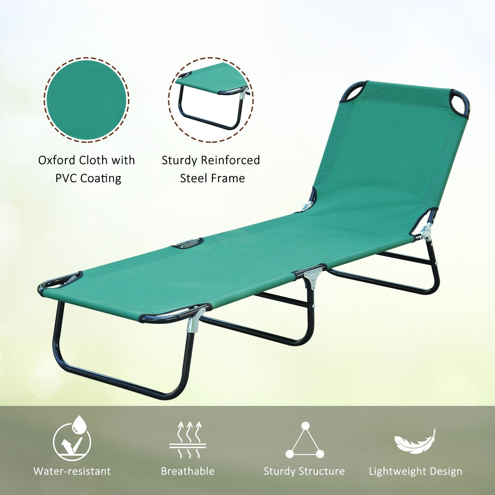 Portable Outdoor Patio Lounge Chair, Lightweight Folding Sun Chaise Lounger w/ 5-Position Adjustable Backrest for Beach, Poolside, Green