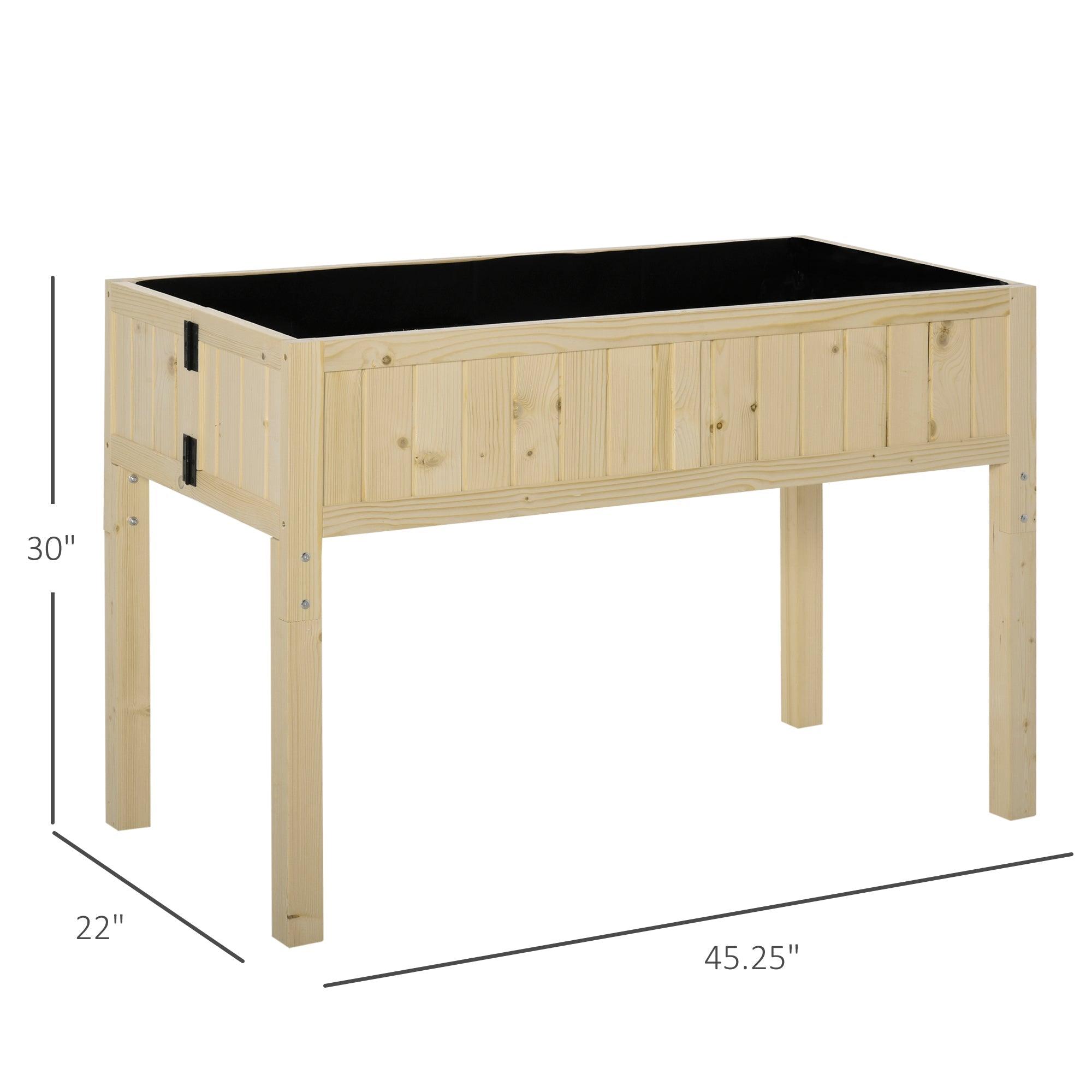 Wood Rectangular Garden Planter Folding Design, Outdoor Workstation with Drainage Hole, 45.25' x 22' x 30'