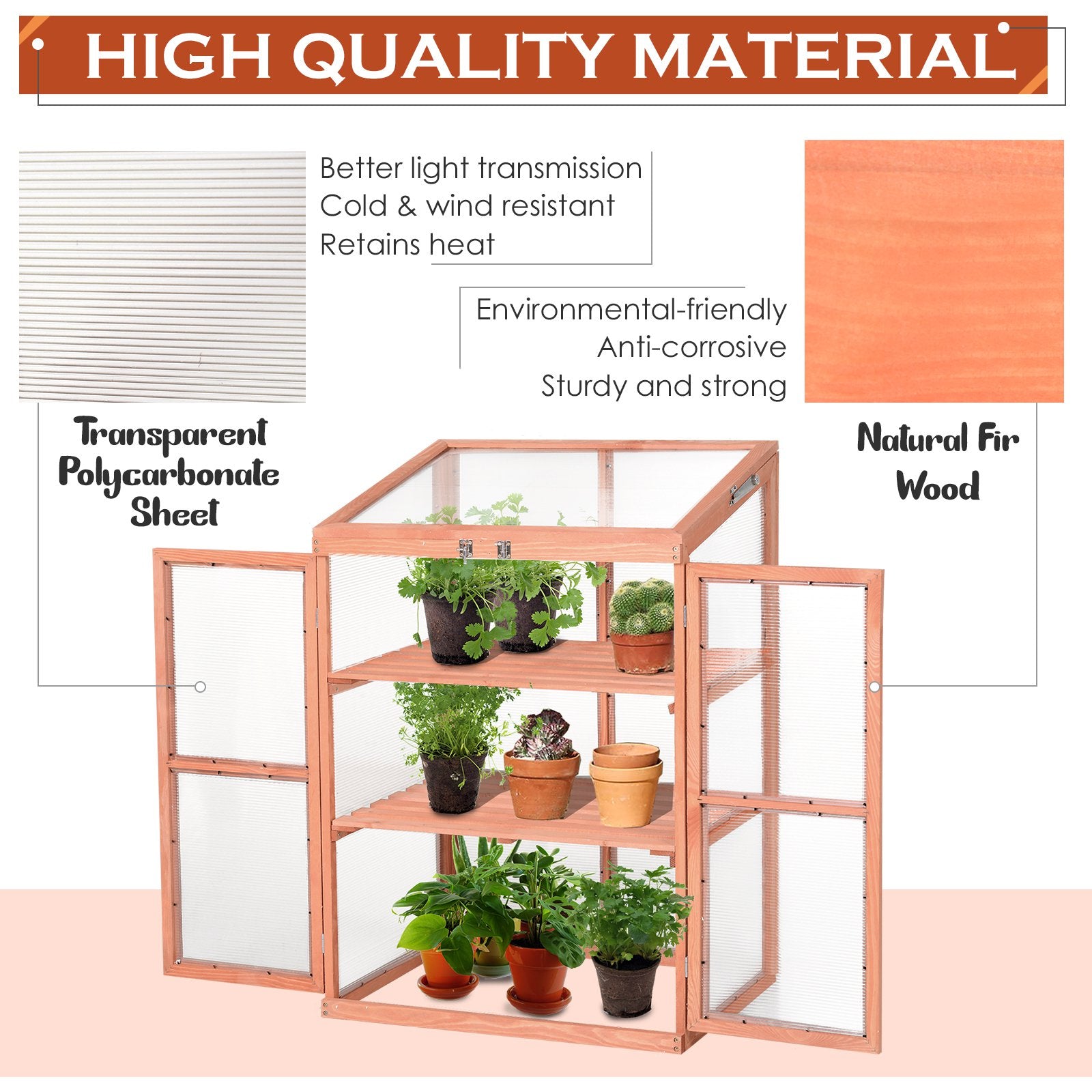 Wooden Cold Frame Greenhouse Small Mini Planter Box for Outdoor and Indoor, 30