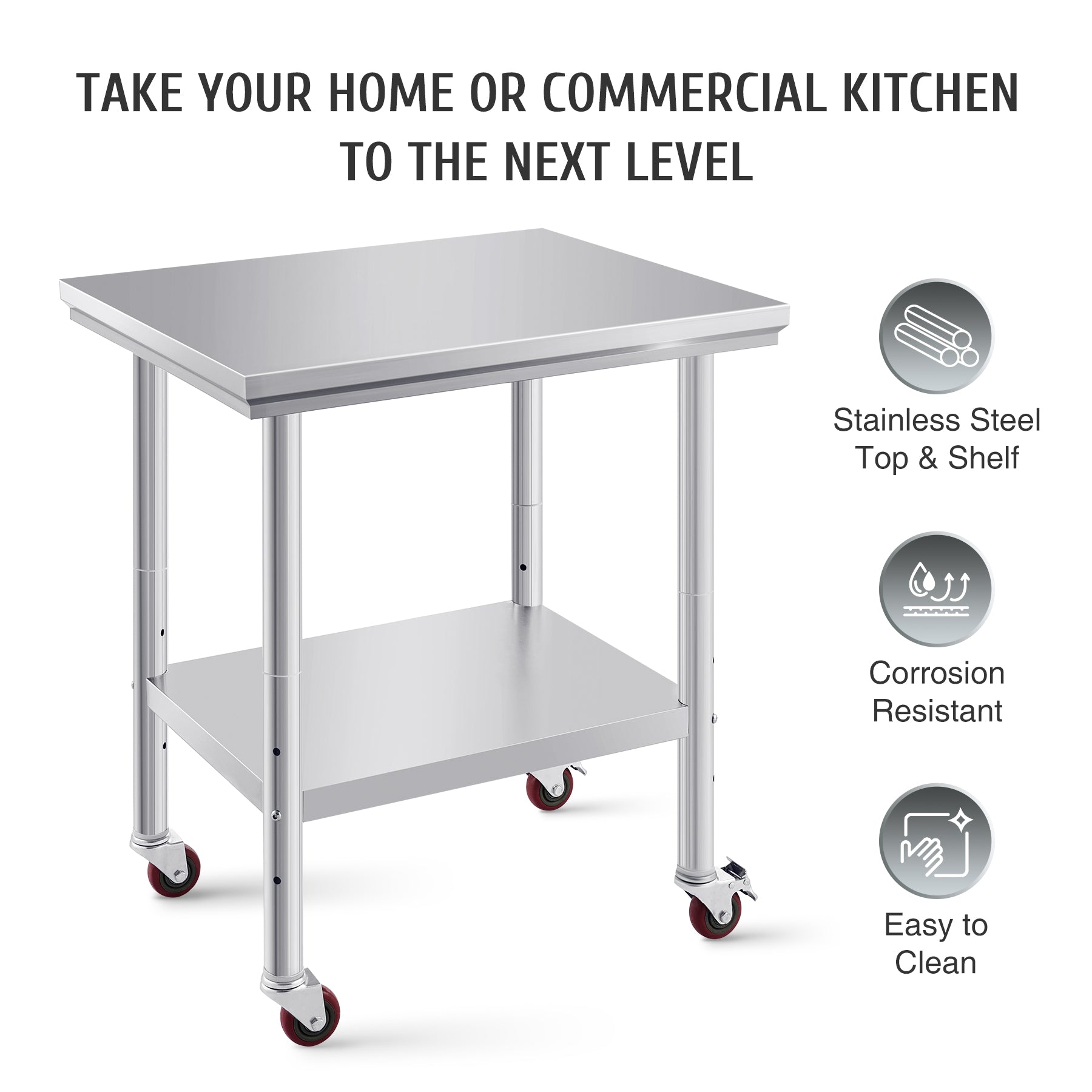 Stainless Steel Commercial Work Table with Wheels - 30