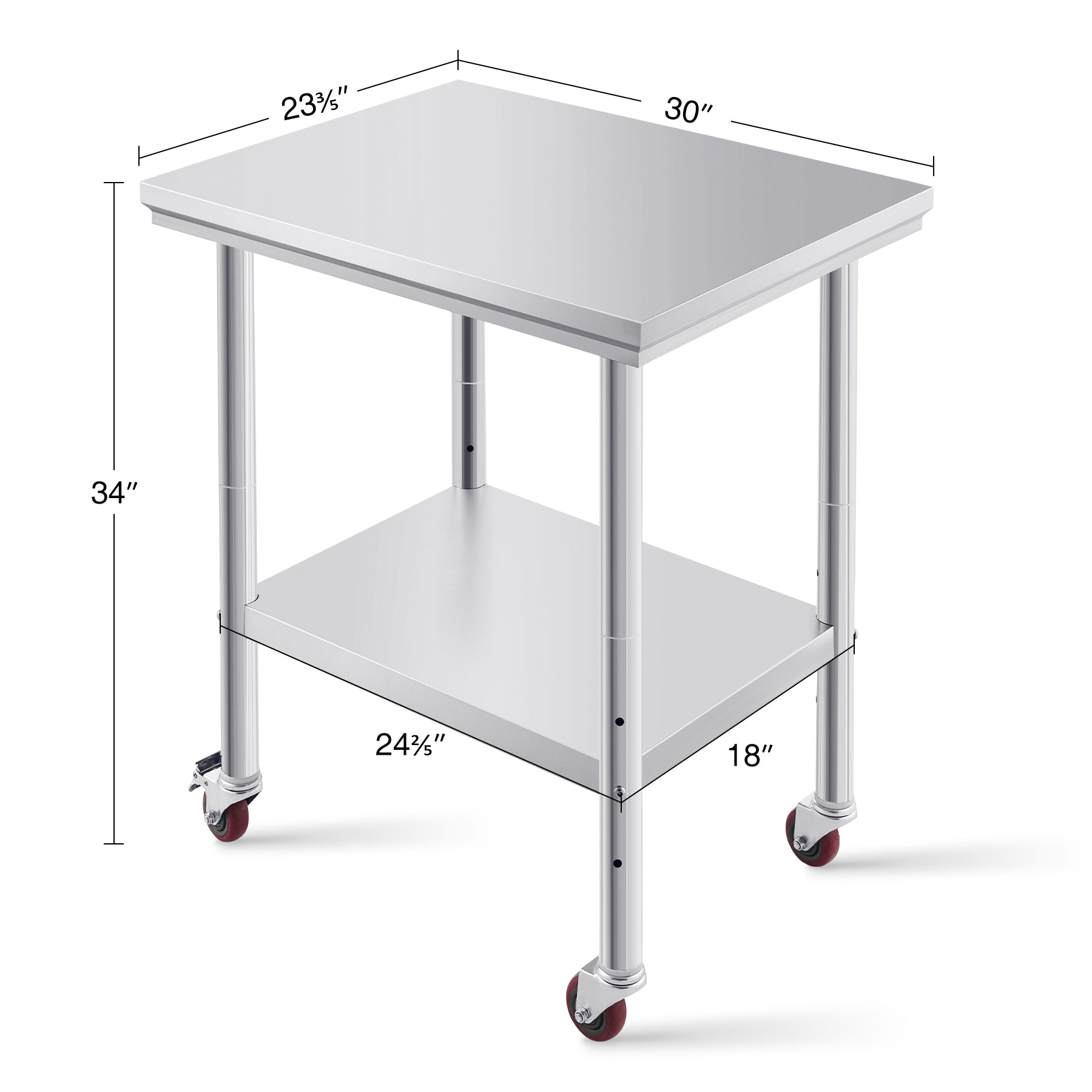 Stainless Steel Commercial Work Table with Wheels - 30