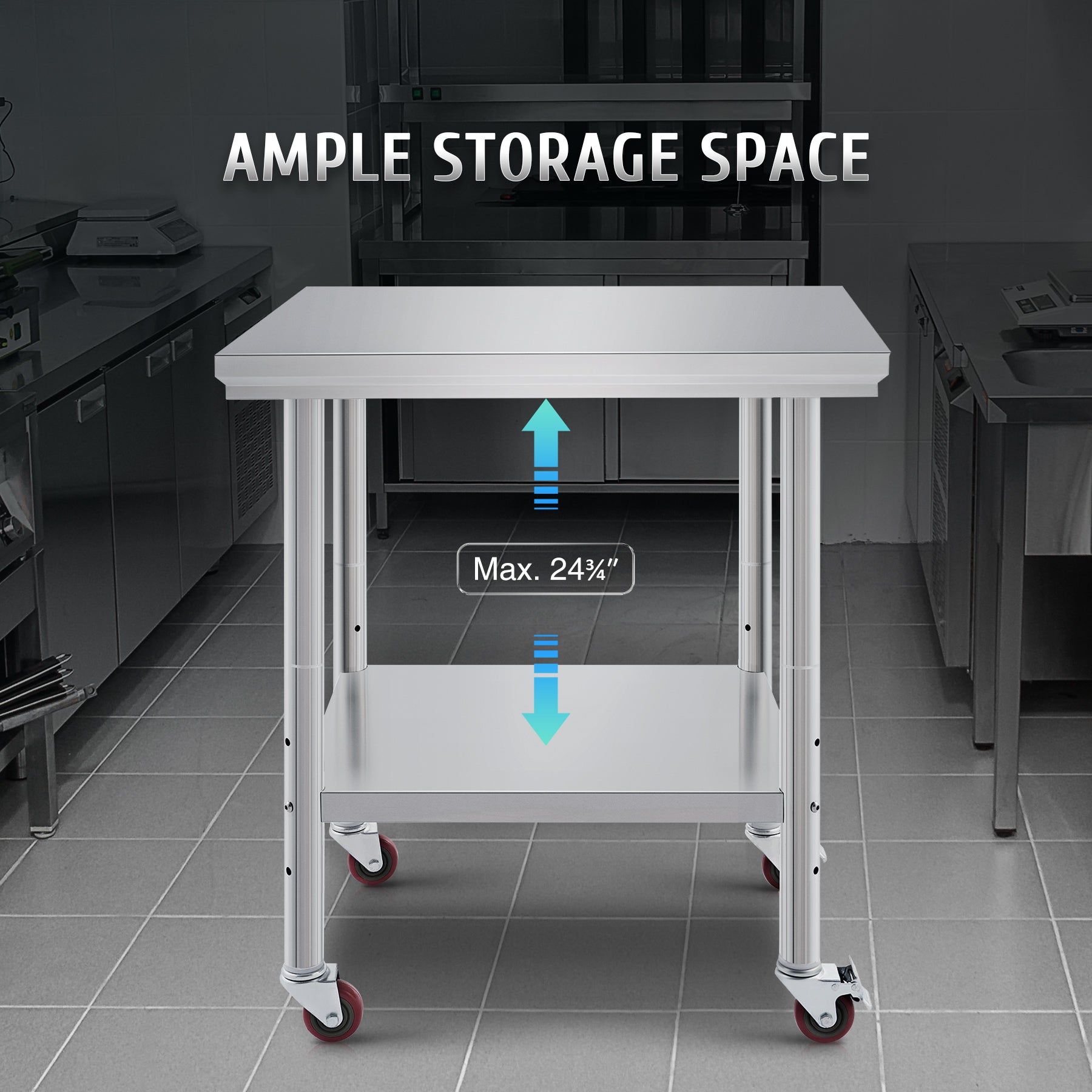 Stainless Steel Commercial Work Table with Wheels - 30