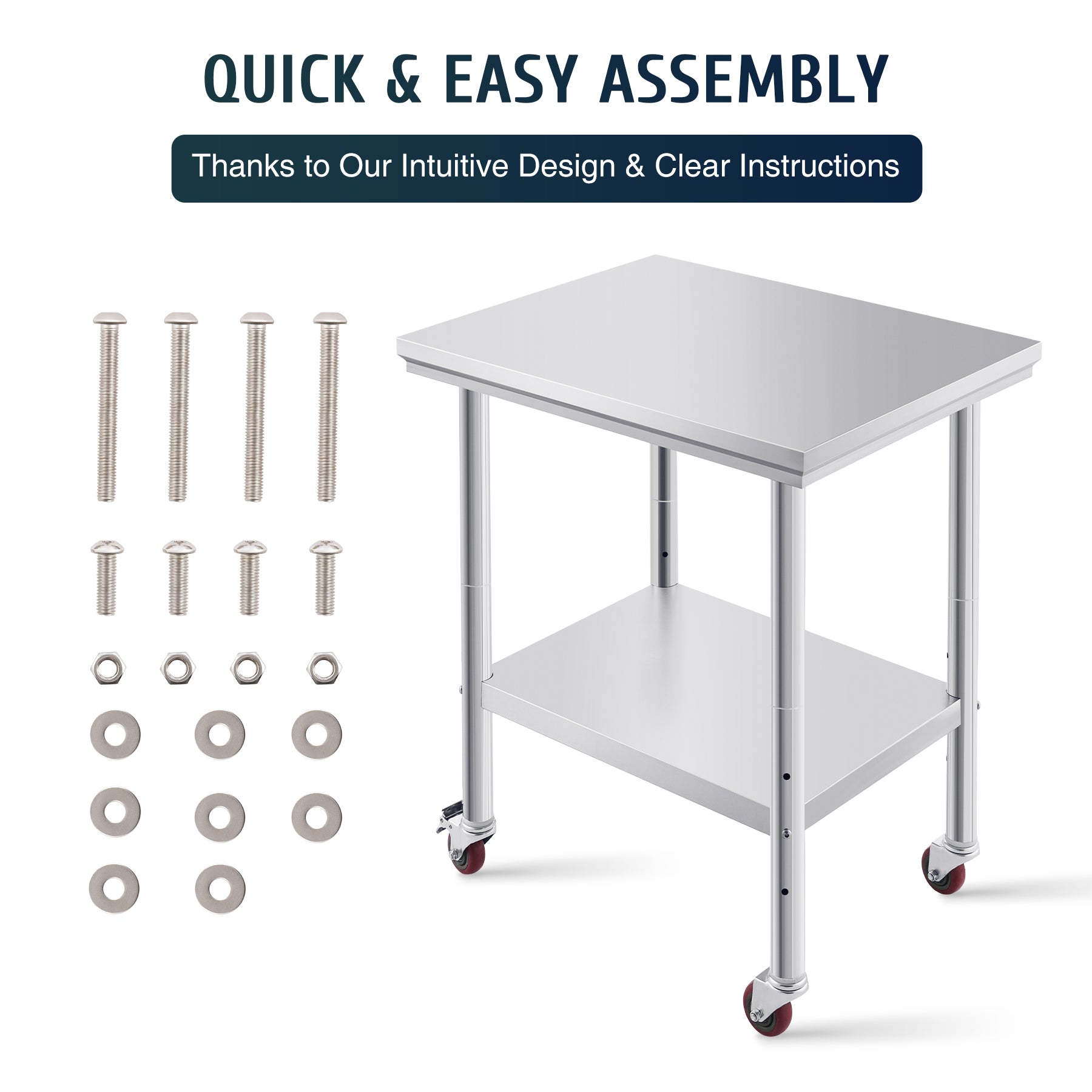 Stainless Steel Commercial Work Table with Wheels - 30