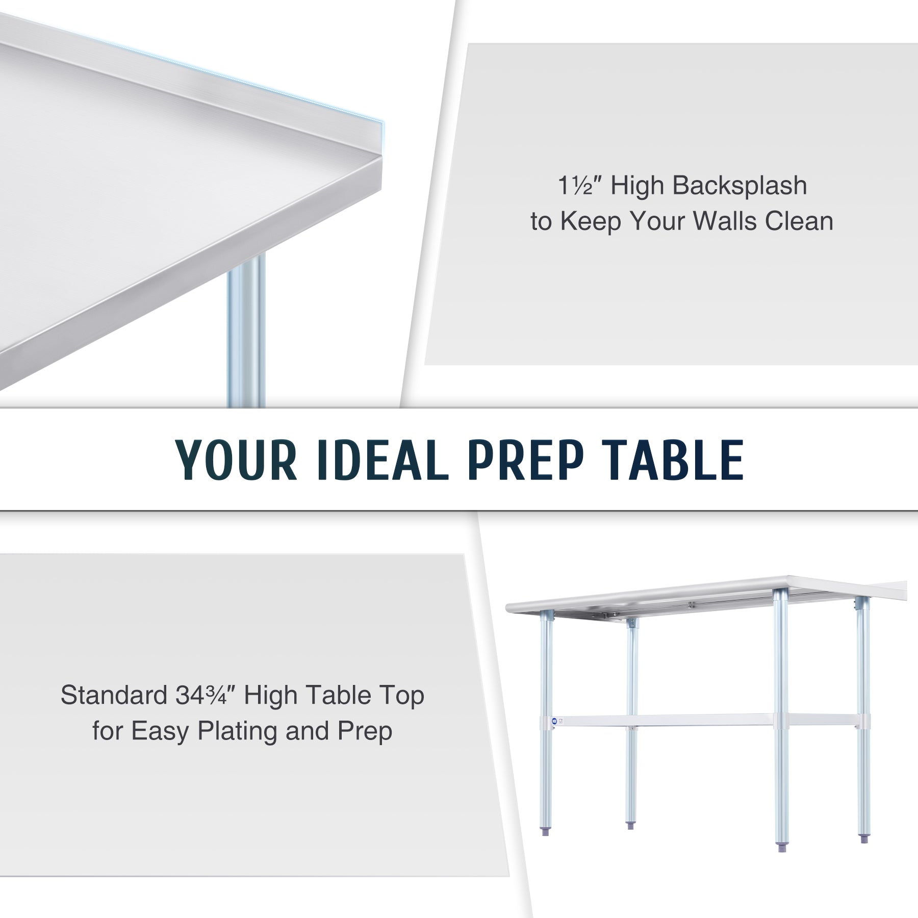 Stainless Steel Commercial Work Table with Back Splash- 48
