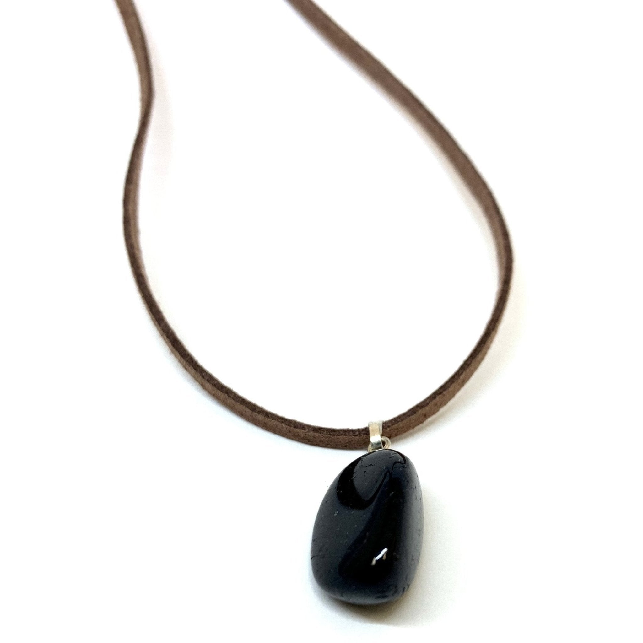 Black Tourmaline Tumbled Pendant Necklace