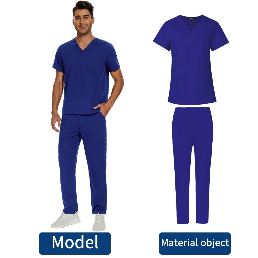 V Neck Scrub Top+doctor Pant Nursing Clothes S-3XL Medical Uniforms Men Short Sleeve Dentist Doctor Costume Nurse Tops and Pants