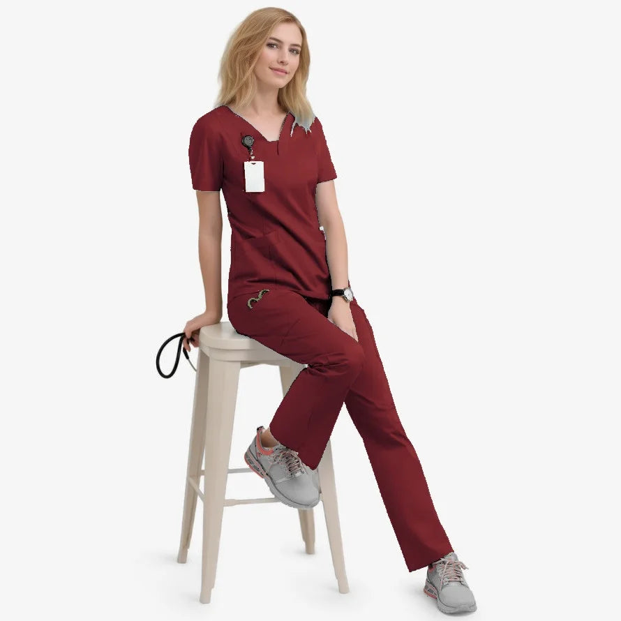 Short Sleeves Comfortable V Neck Hospital Nurse Medical Scrubs Uniform Sets Nurse Medicos Scrubs Nursing Uniform