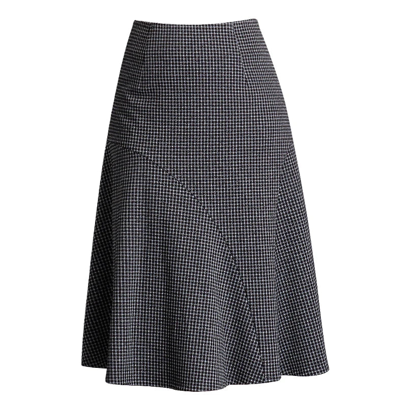 ZUZK Women  Patchwork Wrap Hip  Skirt Autumn Winter  High Waist Plaid Skirt Women Fashion Fishtail Design Mid -Length Skirt