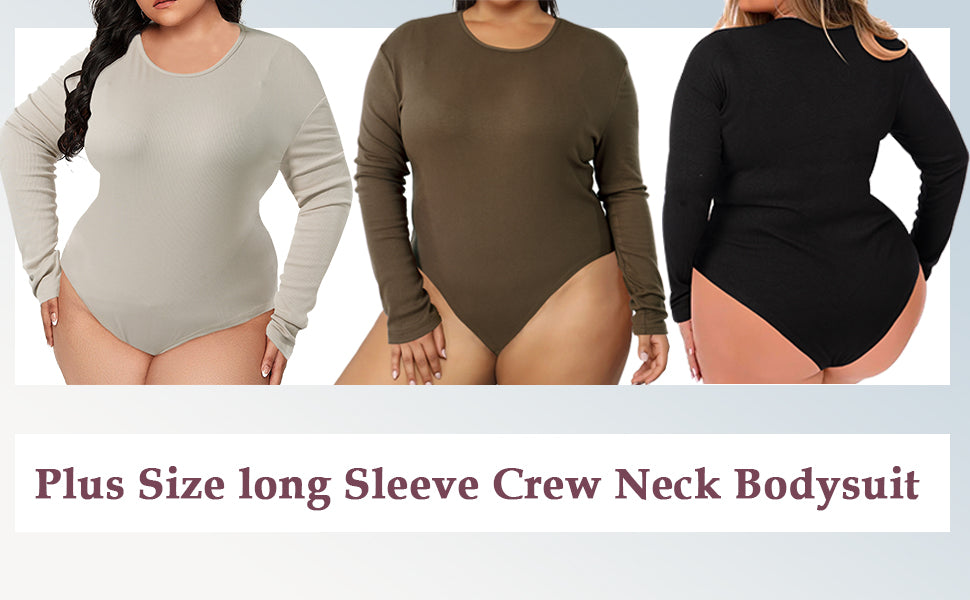 Moon Wood Plus Size Bodysuit for Women, Crew Neck Sleeveless Slick Body  Suits Tank Tops Seamless Bodysuits