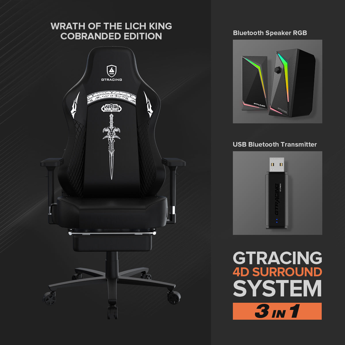 GTRACING  LYNCK 4D Surround System (WOTLK Edition, Bluetooth Speaker, and USB transmitter 3 in 1)