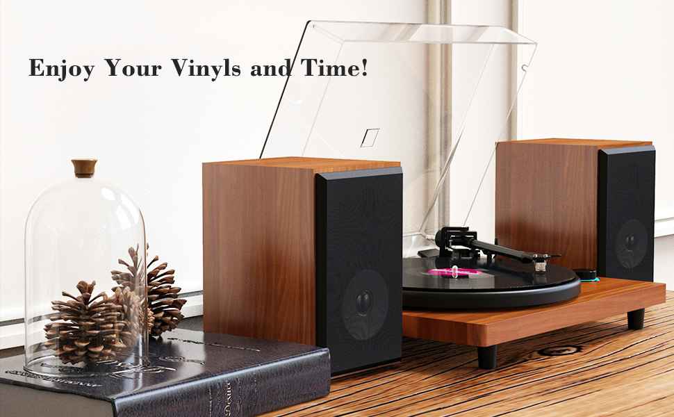 wooden record player with speakers DIGITNOW Wireless Turntable HiFi System with 36 Watt Bookshelf Speakers, Vinyl Record Player DIGITNOW! Wooden Bluetooth Record Player | Counter Weight Music Player with 2 Detachable Speakers