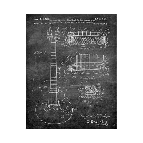 Gibson Guitar 1955: Patent Art Print - Chalkboard