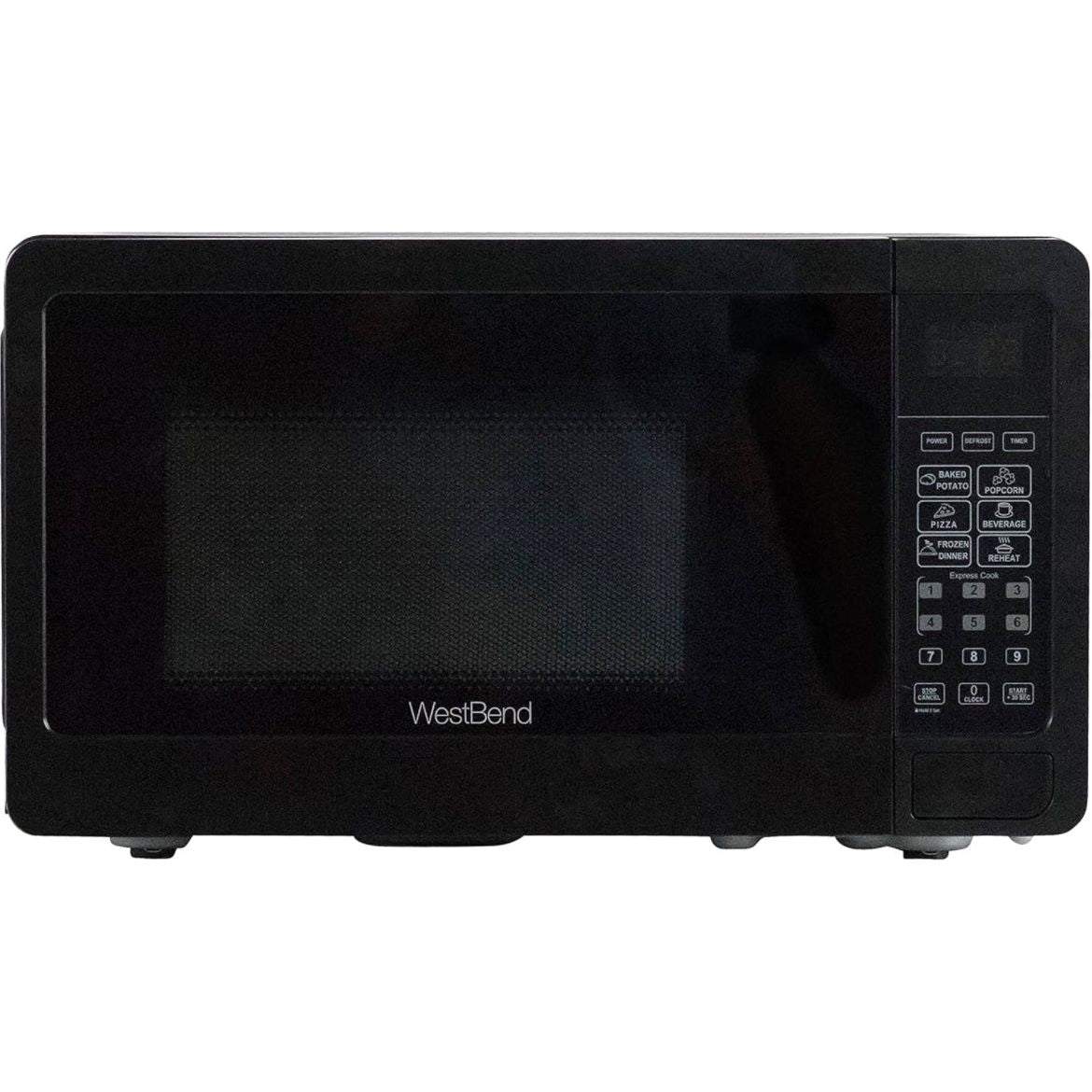 West Bend WBMW71B Microwave Oven 700-Watts Compact with 6 Pre Cooking Settings, Speed Defrost, Electronic Control Panel and Glass Turntable, Black