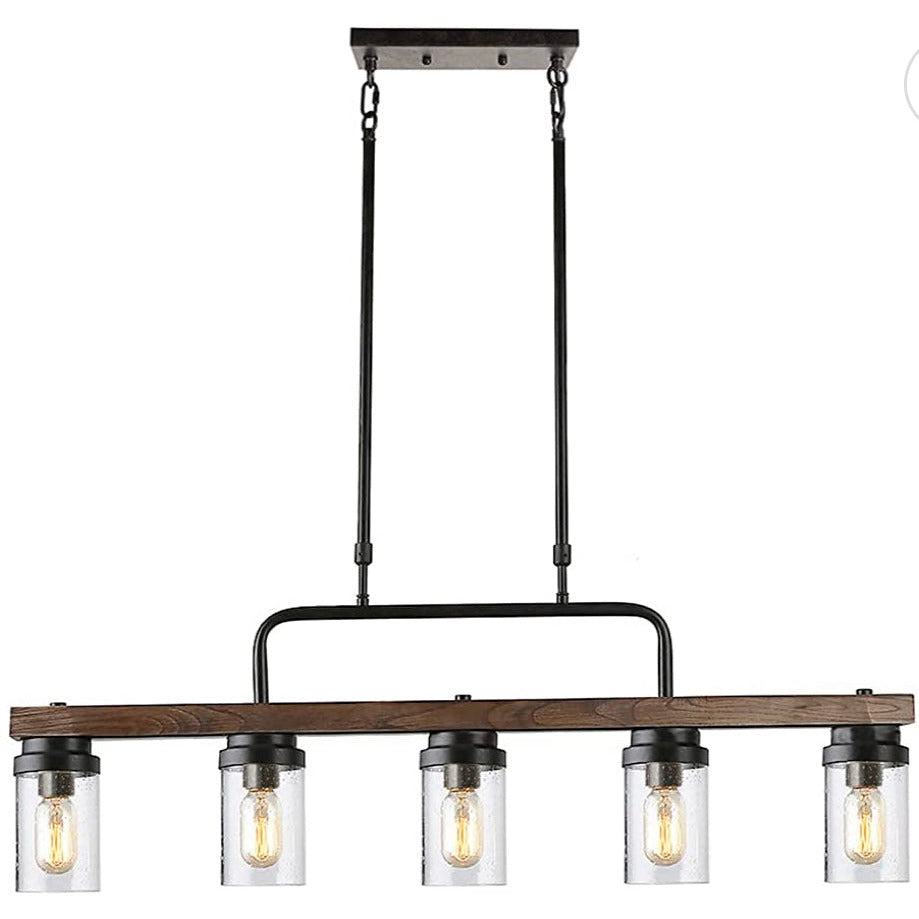 Anmytek Kitchen Island Pendant Lighting with Bubble Glass Shade Industrial Rustic Chandelier Retro Ceiling Light or Edison Vintage Hanging Light Fixture 5-Lights (C0039)