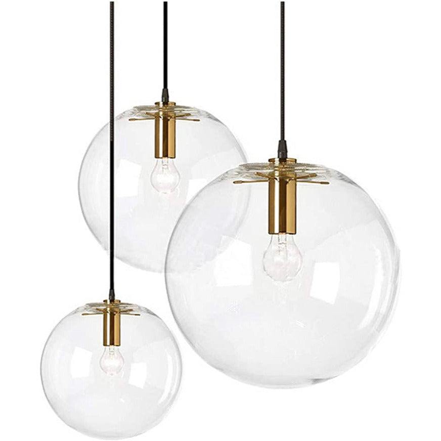 Brikey Spherical Clear Glass Ball Pendant Light Gold Head Glass