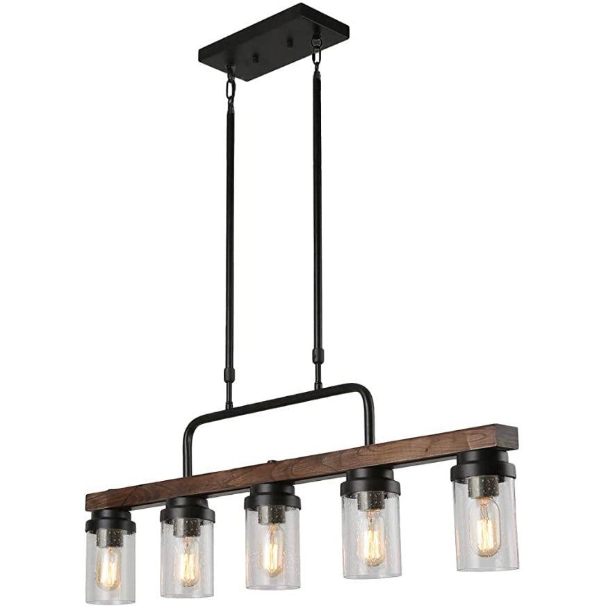 Anmytek Kitchen Island Pendant Lighting with Bubble Glass Shade Industrial Rustic Chandelier Retro Ceiling Light or Edison Vintage Hanging Light Fixture 5-Lights (C0039)