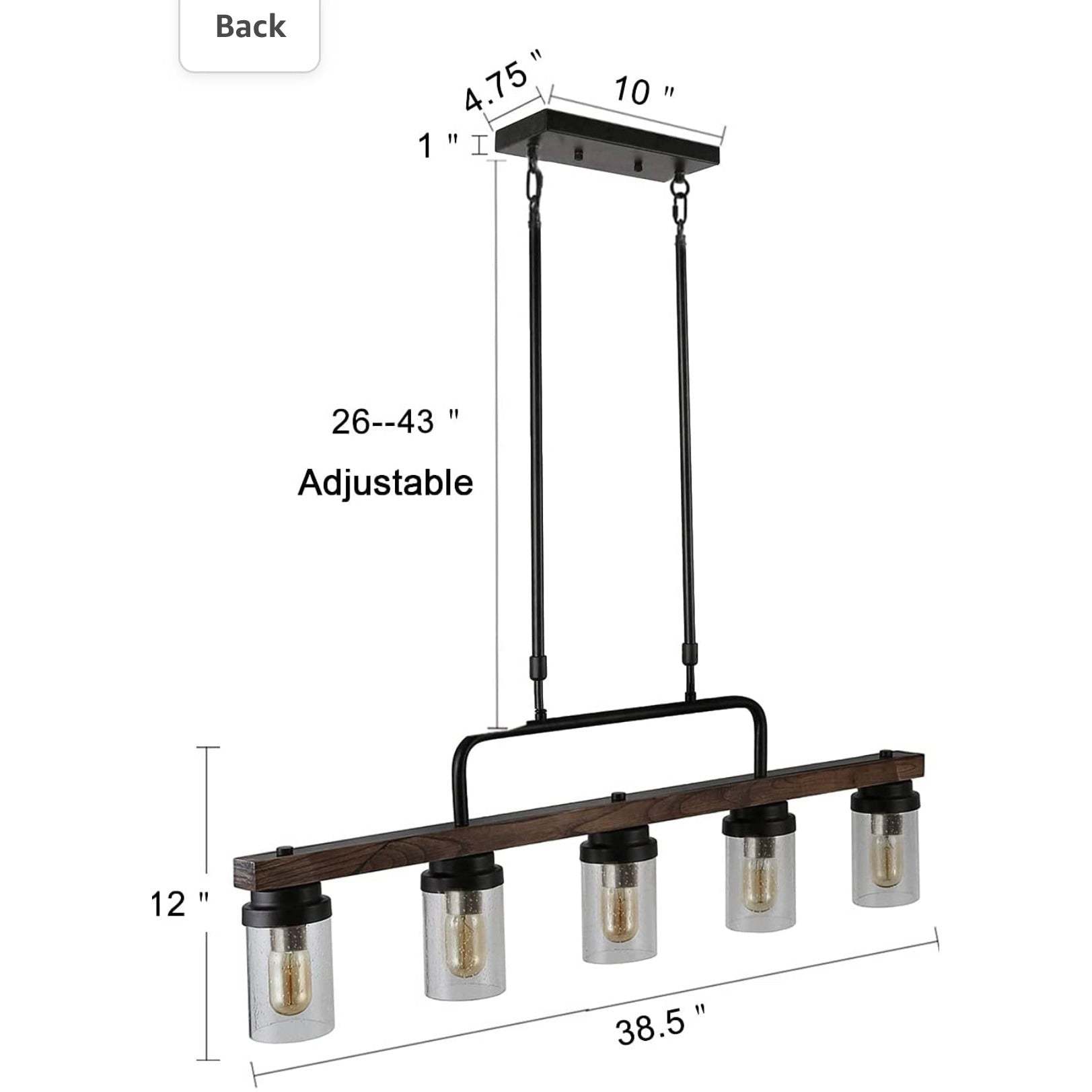 Anmytek Kitchen Island Pendant Lighting with Bubble Glass Shade Industrial Rustic Chandelier Retro Ceiling Light or Edison Vintage Hanging Light Fixture 5-Lights (C0039)