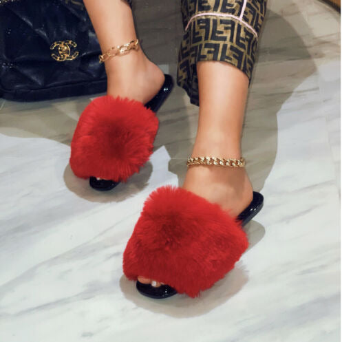 ANNA RENEE FUR JELLY SLIDES -RED or Pink