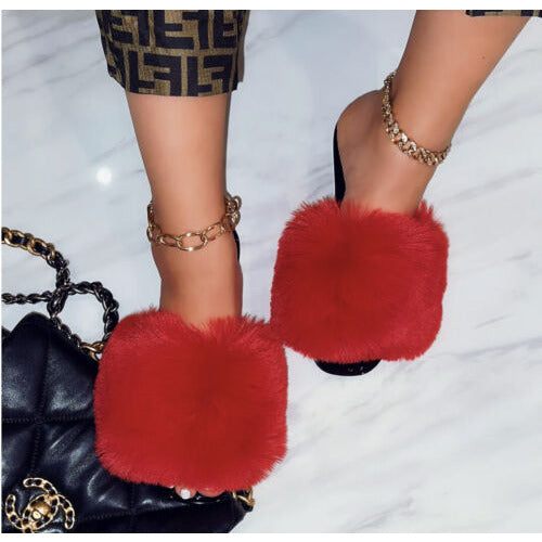 ANNA RENEE FUR JELLY SLIDES -RED or Pink