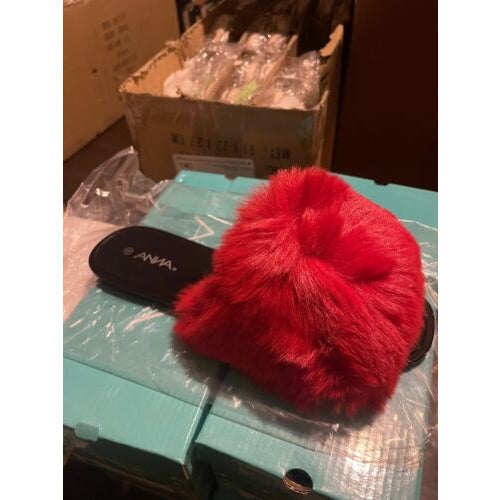 ANNA RENEE FUR JELLY SLIDES -RED or Pink