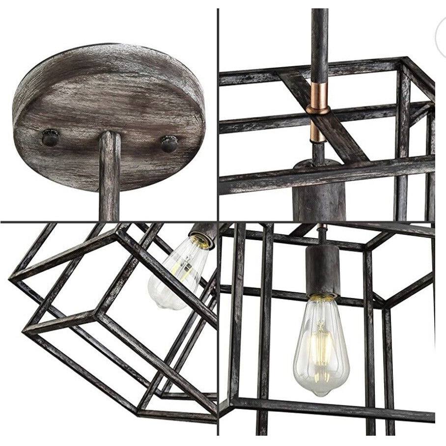 WOCHOS Antique Industrial Metal Farmhouse Chandelier 1-Light Rustic Square