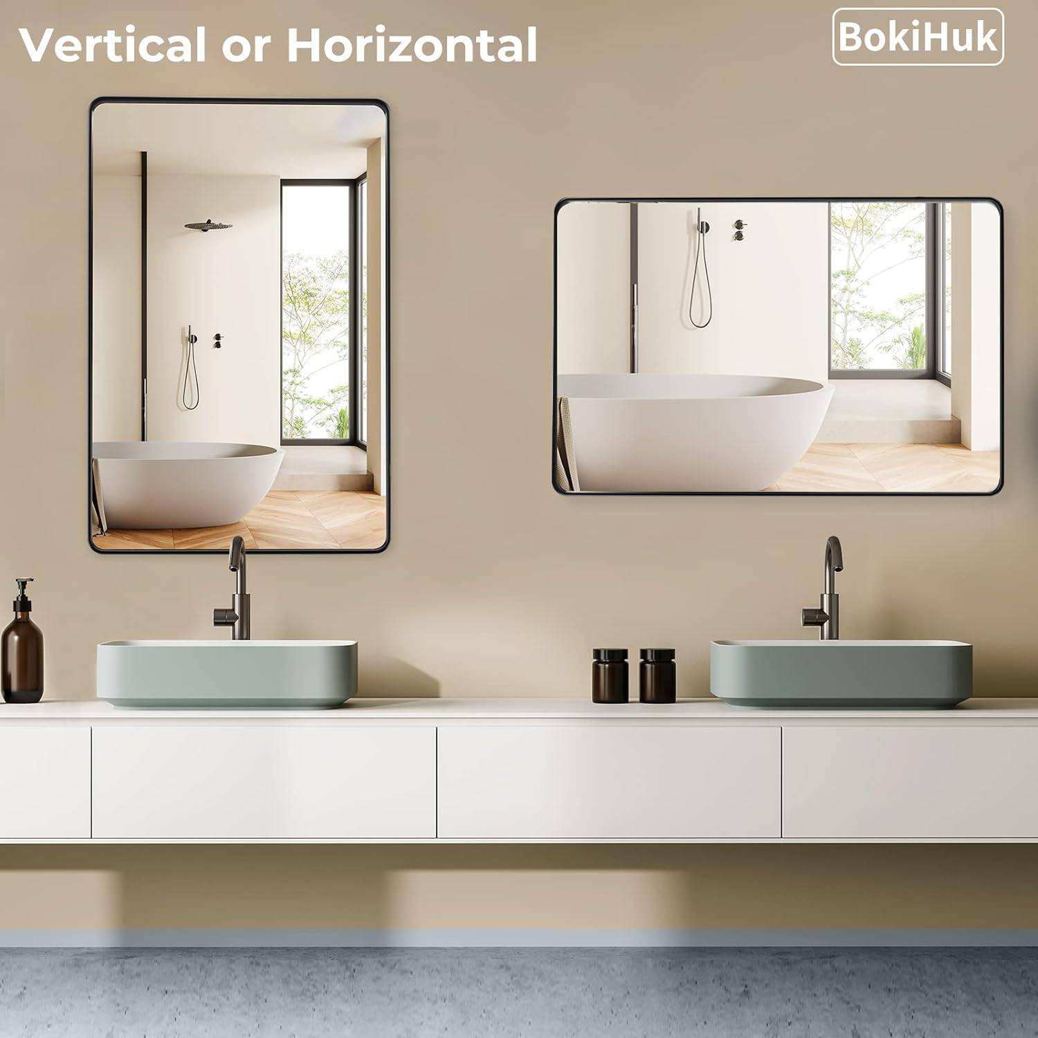 BokiHuk Black Bathroom Mirror for Wall 36x24 Inch