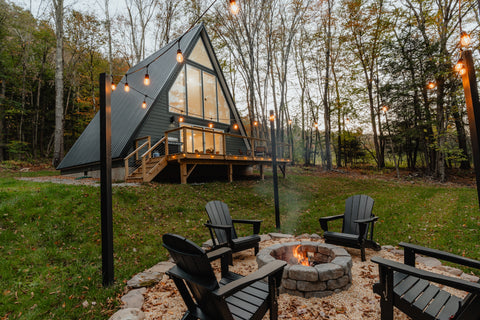 string lights around fire pit