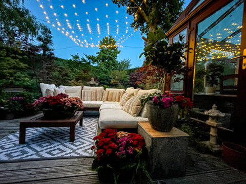 string lights under covered patio