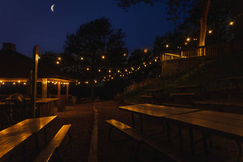 string lights under covered patio