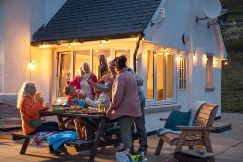 string lights under covered patio