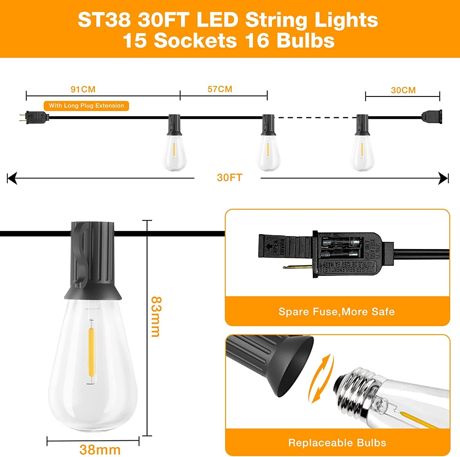 GLUROO ST38 Outdoor String Lights