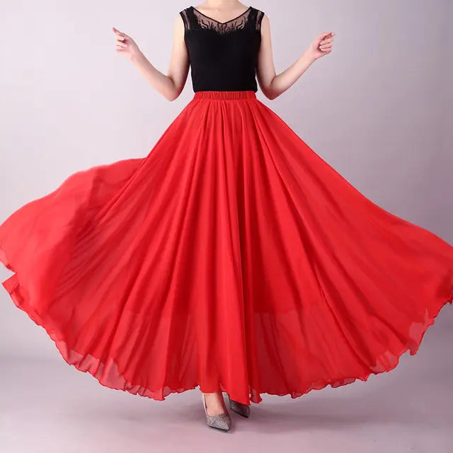 720 Degree Dance Skirt Pleated Long Skirt Women's Summer Solid Color High Waist Chiffon Long Skirt Large Swing Skirt