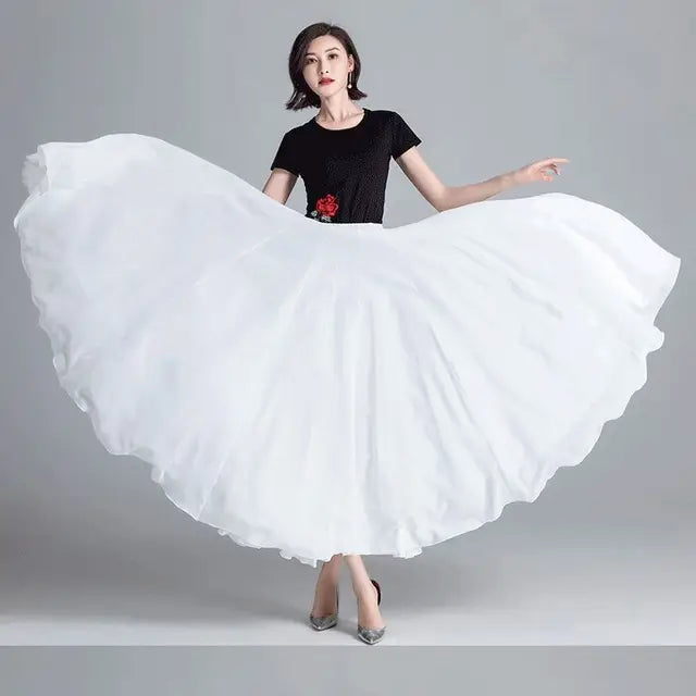 720 Degree Dance Skirt Pleated Long Skirt Women's Summer Solid Color High Waist Chiffon Long Skirt Large Swing Skirt