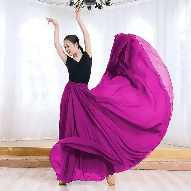 720 Degree Dance Skirt Pleated Long Skirt Women's Summer Solid Color High Waist Chiffon Long Skirt Large Swing Skirt