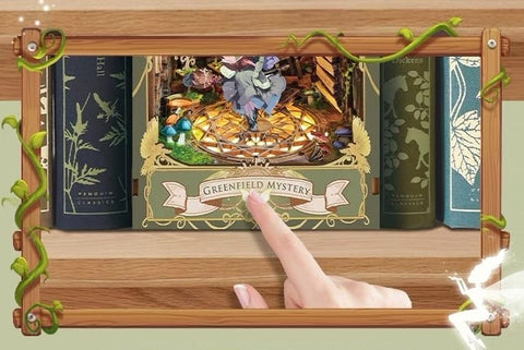 Green Fairyland DIY Book Nook Kit - 3D Wooden Book End - Bookshelf Inert Diorama - Miniature crafts