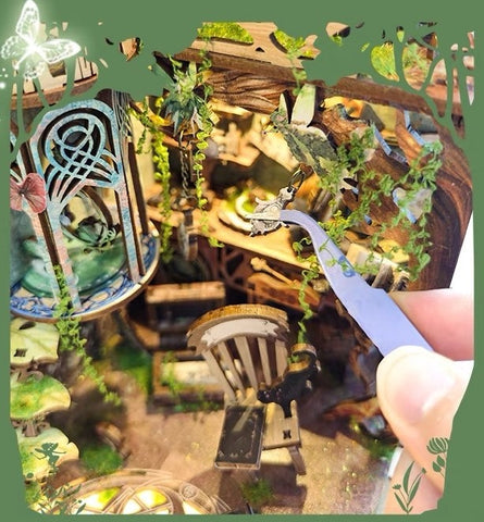 Green Fairyland DIY Book Nook Kit - 3D Wooden Book End - Bookshelf Inert Diorama - Miniature crafts