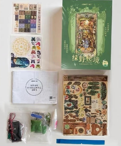 Green Fairyland DIY Book Nook Kit - 3D Wooden Book End - Bookshelf Inert Diorama - Miniature crafts