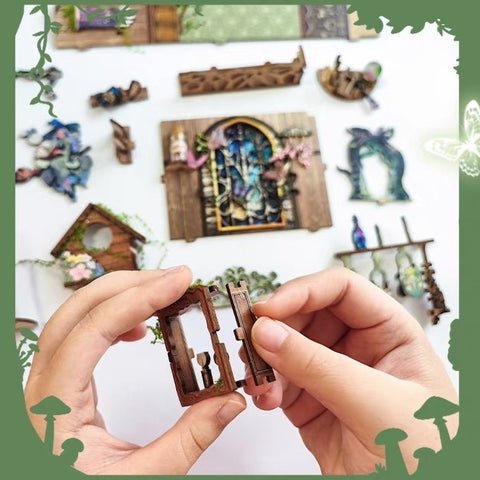 Green Fairyland DIY Book Nook Kit - 3D Wooden Book End - Bookshelf Inert Diorama - Miniature crafts