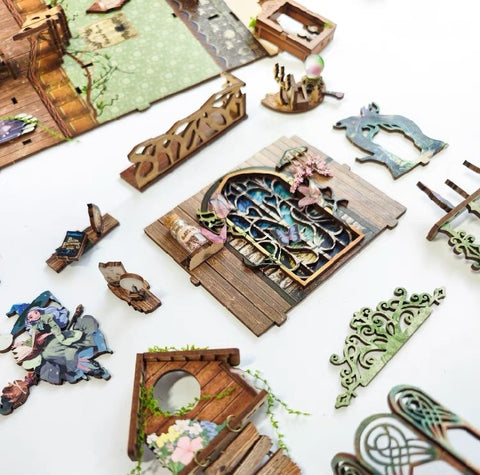 Green Fairyland DIY Book Nook Kit - 3D Wooden Book End - Bookshelf Inert Diorama - Miniature crafts