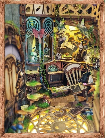 Green Fairyland DIY Book Nook Kit - 3D Wooden Book End - Bookshelf Inert Diorama - Miniature crafts