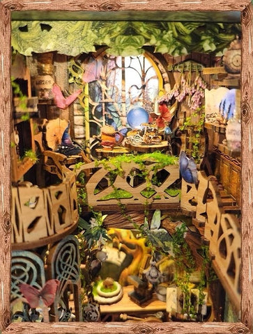Green Fairyland DIY Book Nook Kit - 3D Wooden Book End - Bookshelf Inert Diorama - Miniature crafts