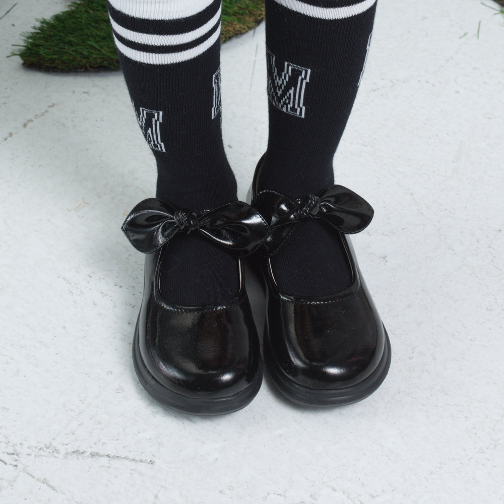 Pretty Bow Soft Sole Girl Patent Black School Shoes