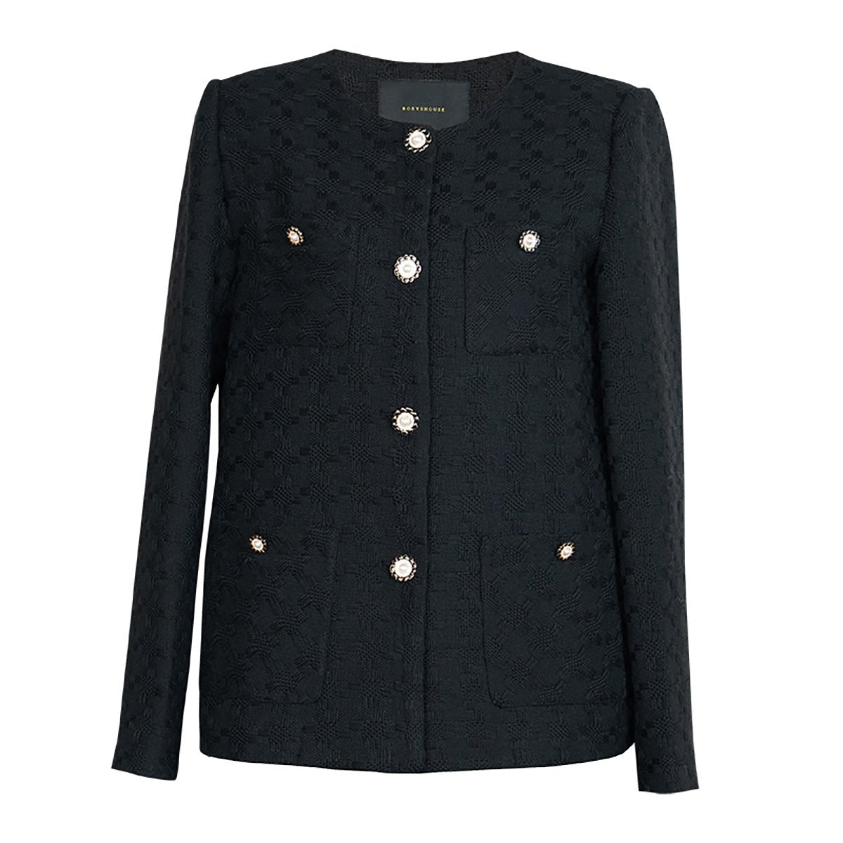 Black Buttoned Jacket with Embroidered Edges