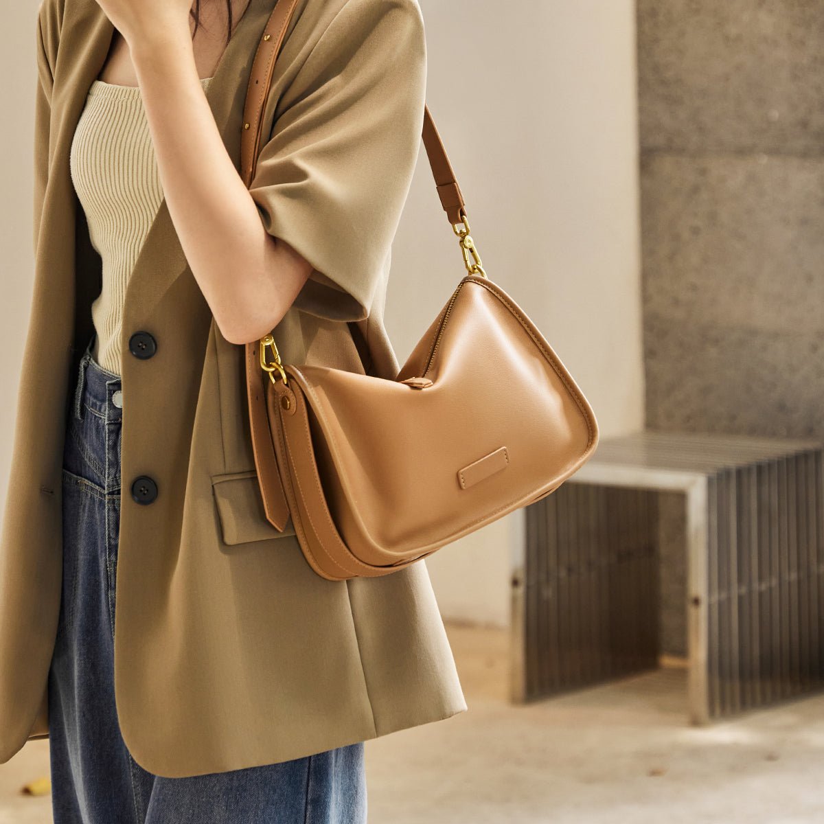 Brown Classic Julie Leather Shoulder Bag